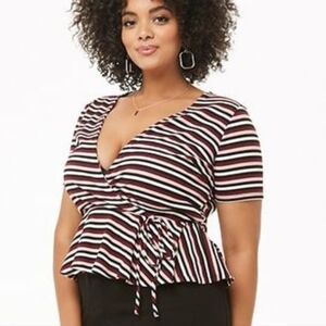 Forever 21 Multicolor Striped Peplum Blouse Size 3X